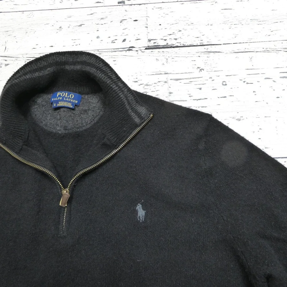 Polo Ralph Lauren Sweater Mens XL Gray Wool Cashmere 1/4 Zip Mock Neck Pullover